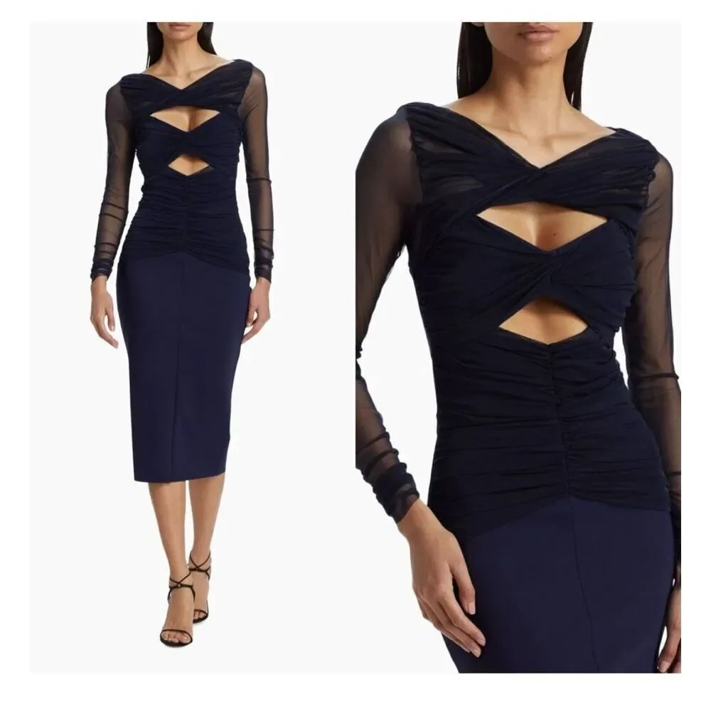 Chiara Boni La Petite Robe Leitha Mesh Cut-Out Midi-Dress Size 8 $750